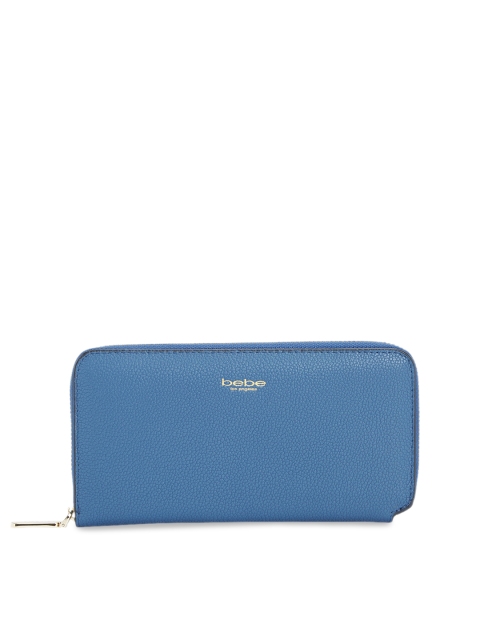 

bebe Women Blue Solid Zip Around Leather Wallet