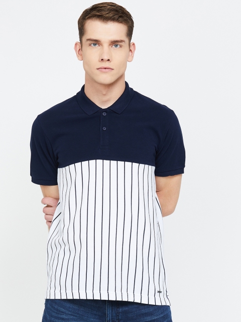 

Bossini Men Navy Blue & White Striped Polo Collar T-shirt