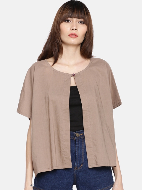 

GRASS by Gitika Goyal Women Brown Semi Sheer Solid Button Shrug