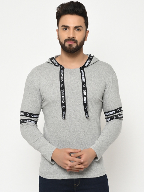 

oneliner Men Grey Solid Hood T-shirt