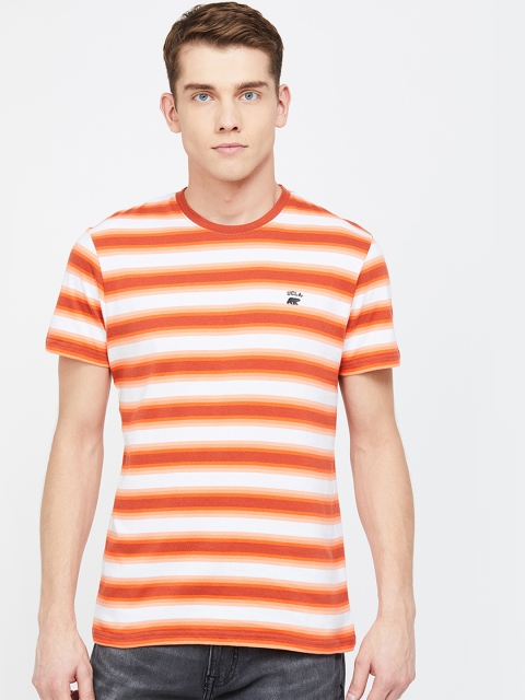 

UCLA Men Orange & White Striped Round Neck T-shirt