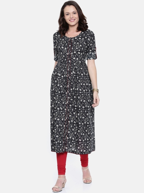 

Rasada Women Black & White Printed A-Line Kurta