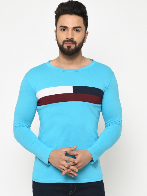 

oneliner Men Blue Striped Round Neck T-shirt