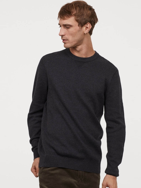 

H&M Men Black Fine-Knit Cotton Jumper