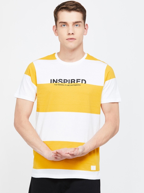 

Bossini Men White & Mustard Yellow Colourblocked Round Neck T-shirt