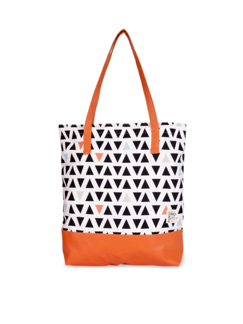FUKURO White & Black Printed Tote Bag