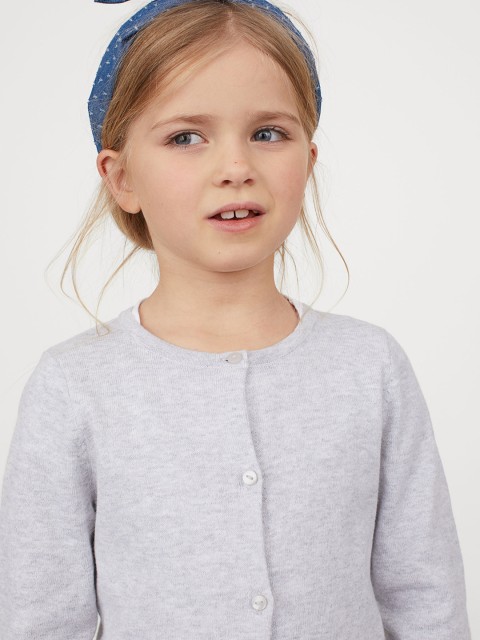 

H&M Girls Grey Solid Fine-Knit Cotton Cardigan