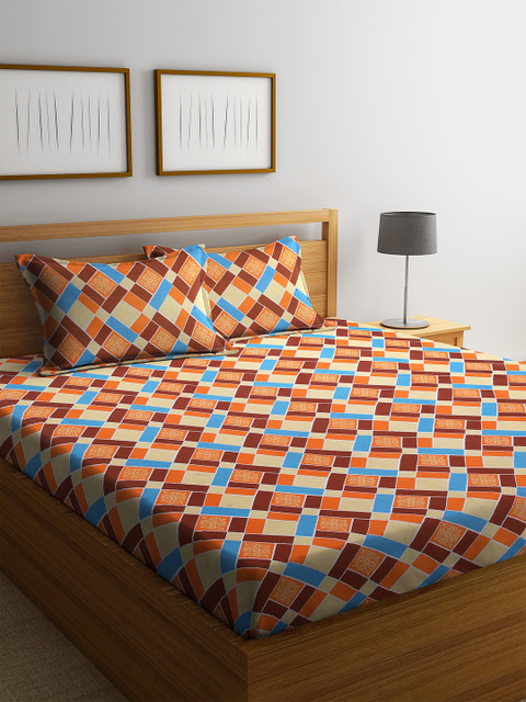 

MAFATLAL Multicoloured Geometric 144 TC Cotton 1 King Bedsheet with 2 Pillow Covers, Multi