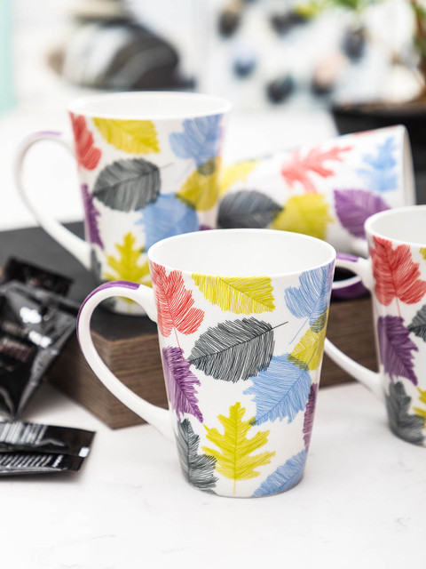 

SONAKI Set of 4 White & Red Printed Fine Bone China Coffee Mugs
