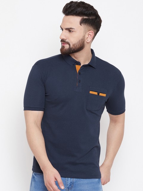 

Austin wood Men Navy Blue Solid Polo Collar T-shirt
