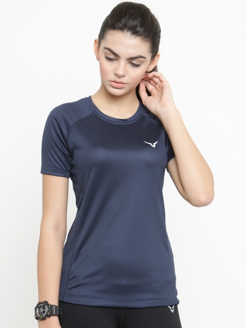 

Invincible Women Navy Blue Solid Round Neck T-shirt