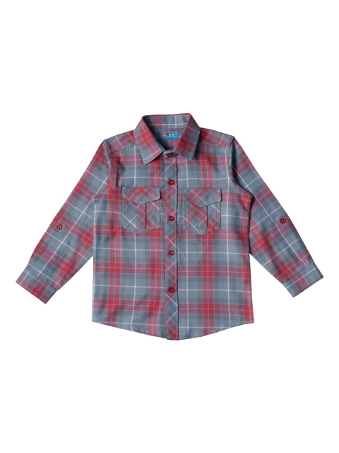 

Kid Studio Boys Grey & Red Regular Fit Checked Casual Shirt