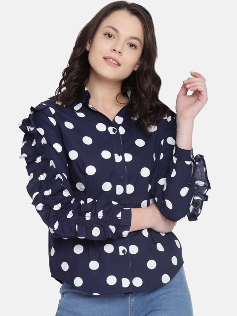 

ISU Women Navy Blue & White Regular Fit Printed Casual Shirt