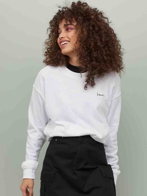 

H&M Women White Solid Sweatshirt