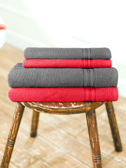 

swiss republic Unisex Set of 4 Solid Essential Plus 480 GSM Towels, Red