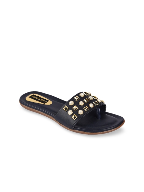 WOMENS BERRY Women Navy Blue & Gold-Toned Embellished Open Toe Flats