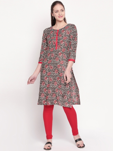 

ZRI Women Brown & Red Printed Straight Kurta