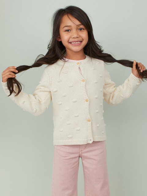 

H&M Girls Beige Textured-Knit Cardigan
