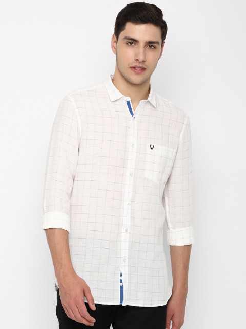 

Allen Solly Men White Slim Fit Cotton Linen Checked Casual Shirt