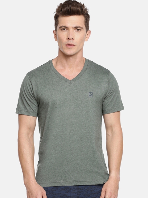 

F A S O Men Olive Green Solid V-Neck T-shirt