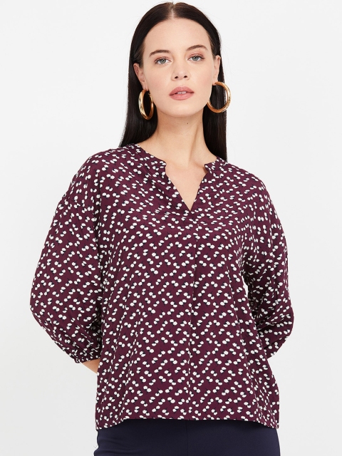 

Bossini Women Burgundy & White Floral Print A-Line Top