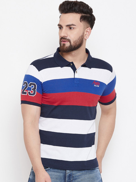 

Austin wood Men Multicoloured Striped Polo Collar T-shirt, Multi