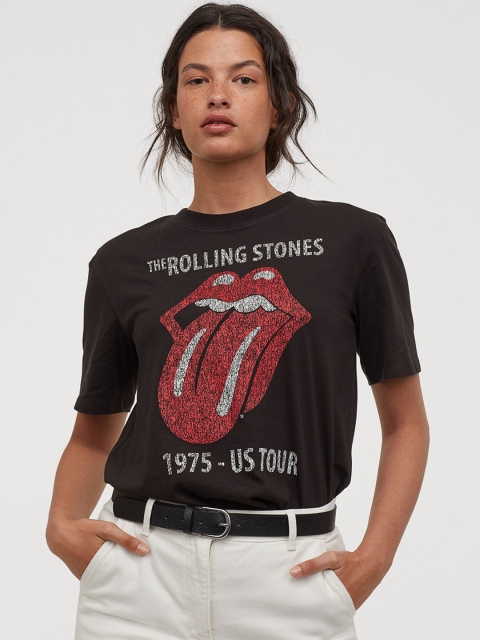 

H&M Women Black Printed T-shirt
