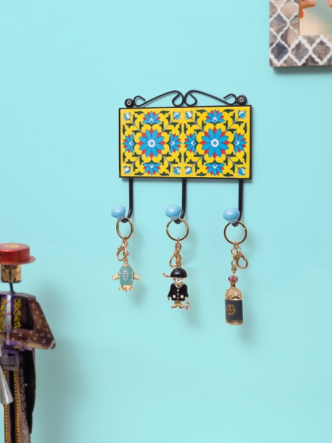 Golden Peacock Yellow & Black Handcrafted Pottery Key Holder