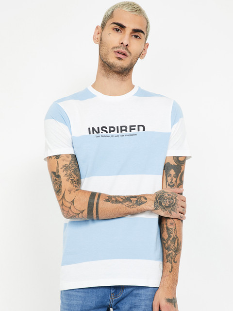 

Bossini Men Blue & White Colourblocked Round Neck T-shirt
