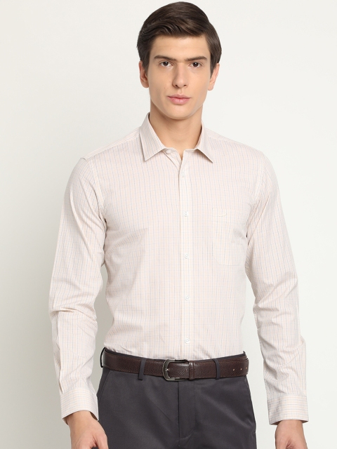 

Crocodile Men Beige & Navy Blue Slim Fit Checked Formal Shirt