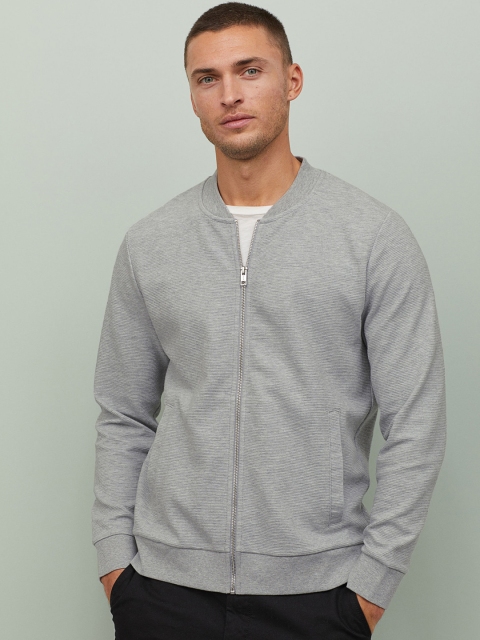 

H&M Men Grey Melange Solid Zipped Cardigan