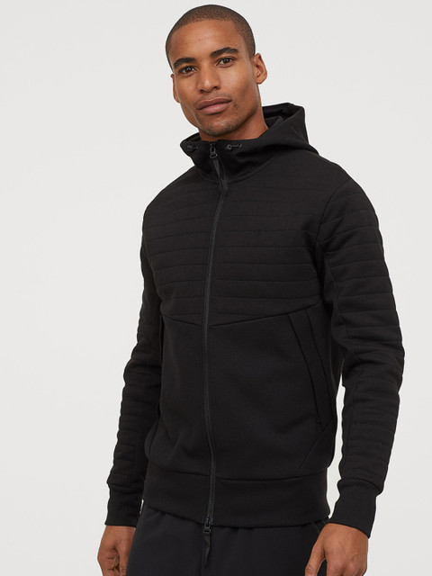 

H&M Men Solid Hooded sports jacket, Black