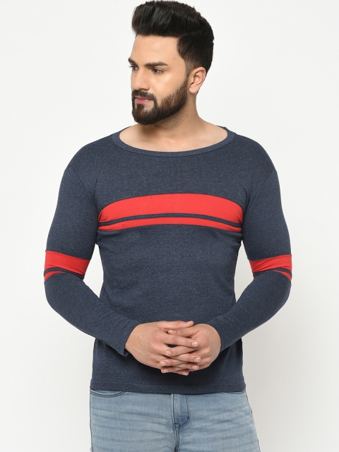 

oneliner Men Blue & Red Striped Round Neck T-shirt