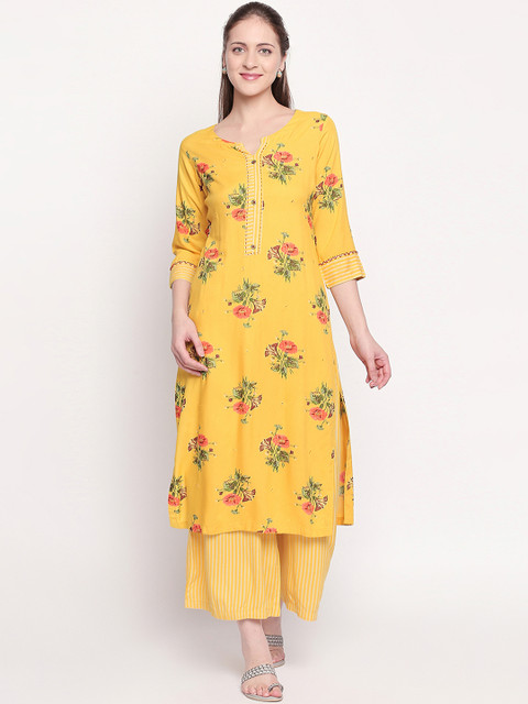 

ZRI Women Yellow & Green Printed Kurta with Palazzos