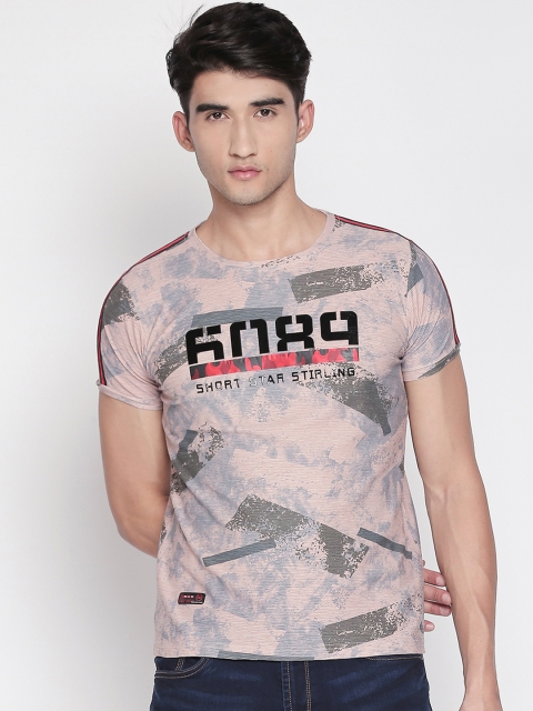 

ZIDO Men Pink Printed Round Neck T-shirt