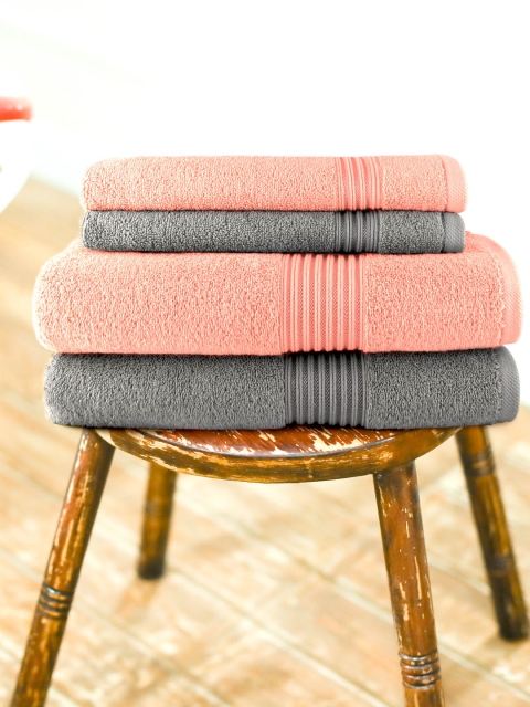 

swiss republic Unisex Pack of 4 Solid Signature 630 GSM Towels, Grey melange