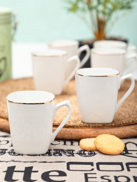 

SONAKI Set of 6 White Solid Bone China Tea Coffee Mugs With 24K Gold Print