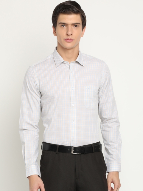 

Crocodile Men Blue & Off-White Slim Fit Checked Formal Shirt