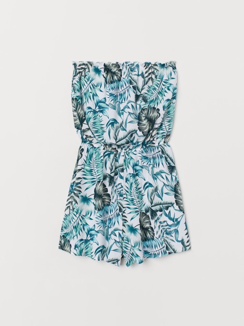 

H&M Women White & Green Printed Strapless Playsuit