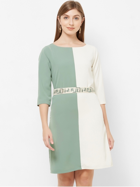 

Soie Women Green Colourblocked Sheath Dress
