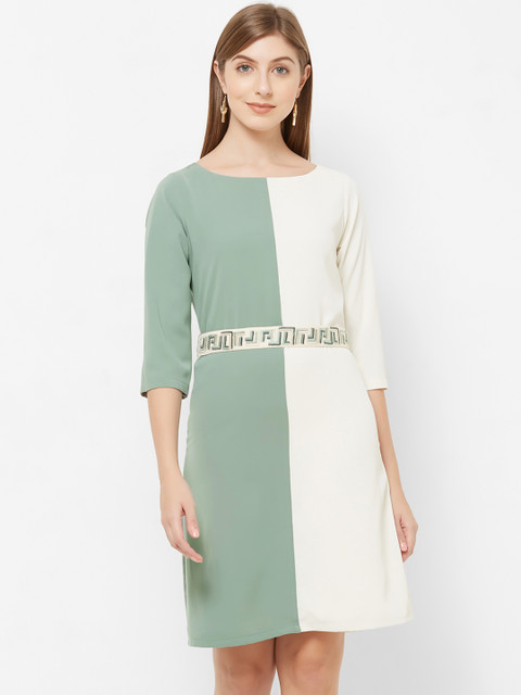 

Soie Women Green Colourblocked Sheath Dress