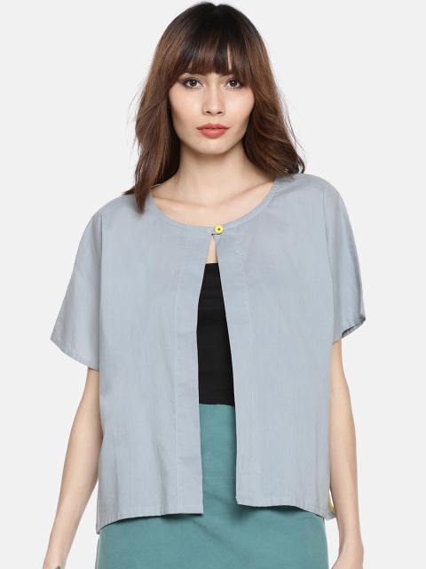 

GRASS by Gitika Goyal Women Blue Semi Sheer Solid Button Shrug
