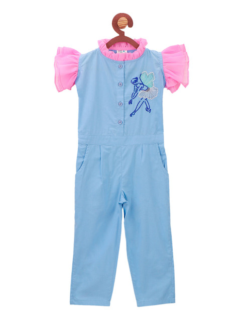 

LilPicks Girls Blue Solid Basic Jumpsuit