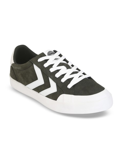 

hummel Unisex Olive Green & White Colourblocked Suede Sneakers