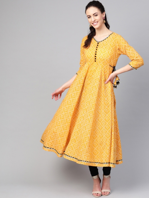 Azira Women Yellow & White Printed A-Line Kurta