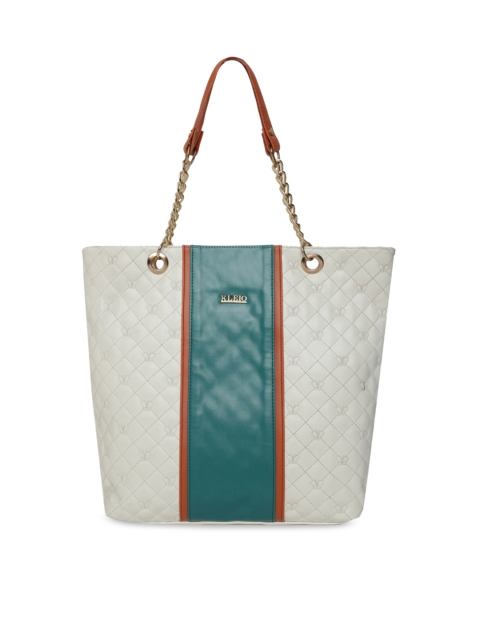 

KLEIO White & Green Colourblocked Handheld Bag