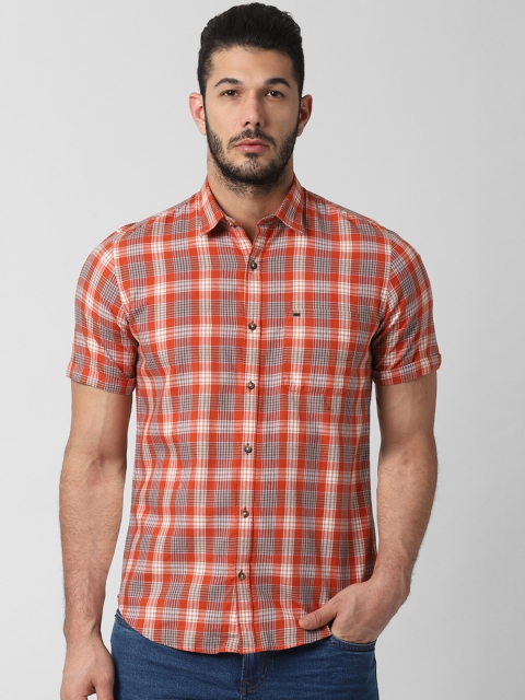 

Peter England Casuals Men Orange & Off-White Slim Fit Checked Casual Shirt