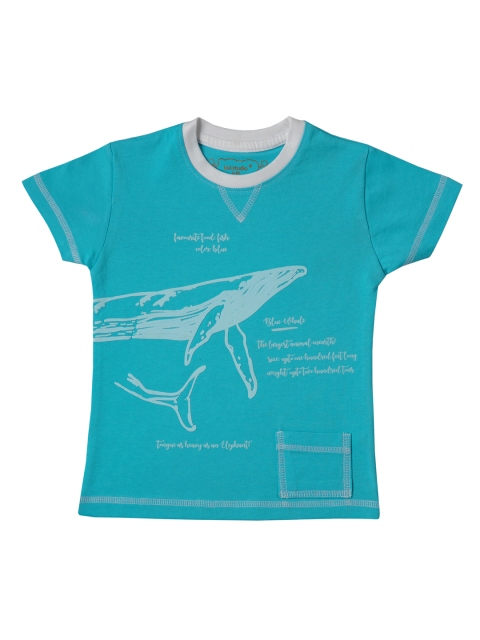 

Kid Studio Boys Teal Blue Printed Round Neck Pure Cotton T-shirt