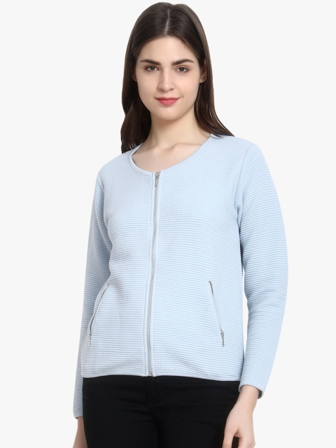 

Kotty Women Blue Self Design Lightweight Tailored Jacket