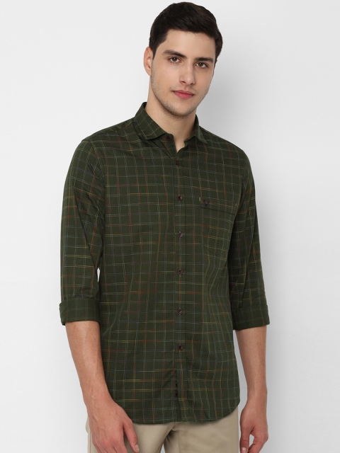 

Allen Solly Men Olive Green Slim Fit Checked Casual Shirt